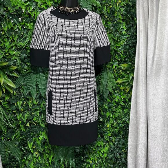 Banana‎ Republic Women Dress 2 Black White Tweed A Line Split Pocket 1568 - Picture 8 of 14